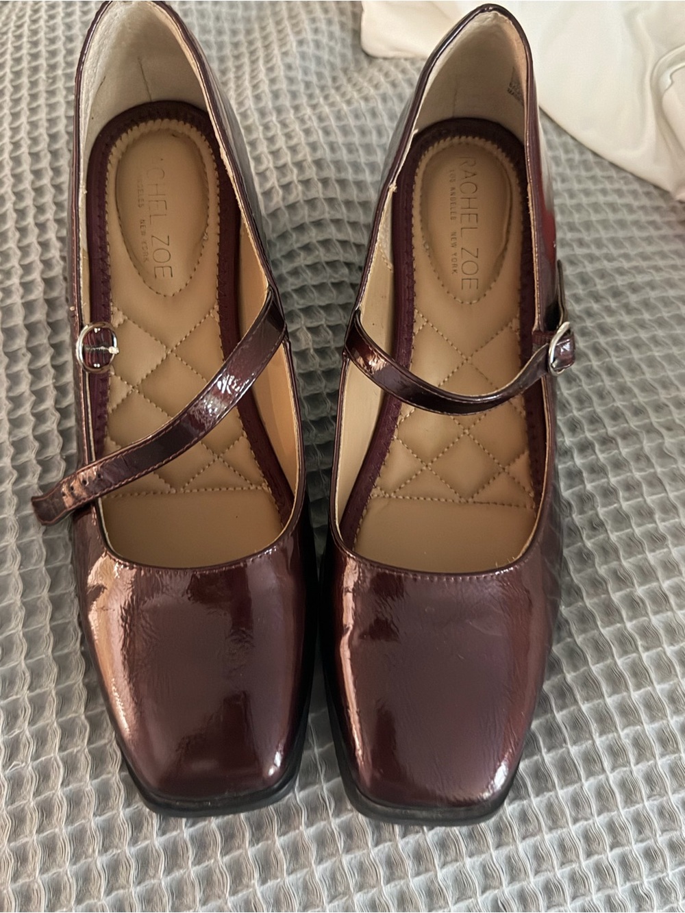 Rachel Zoe Glossy Mary Jane block heel in Burgundy (red wine)